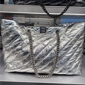 Balenciaga Silver Quilted Chain large Tote Bag